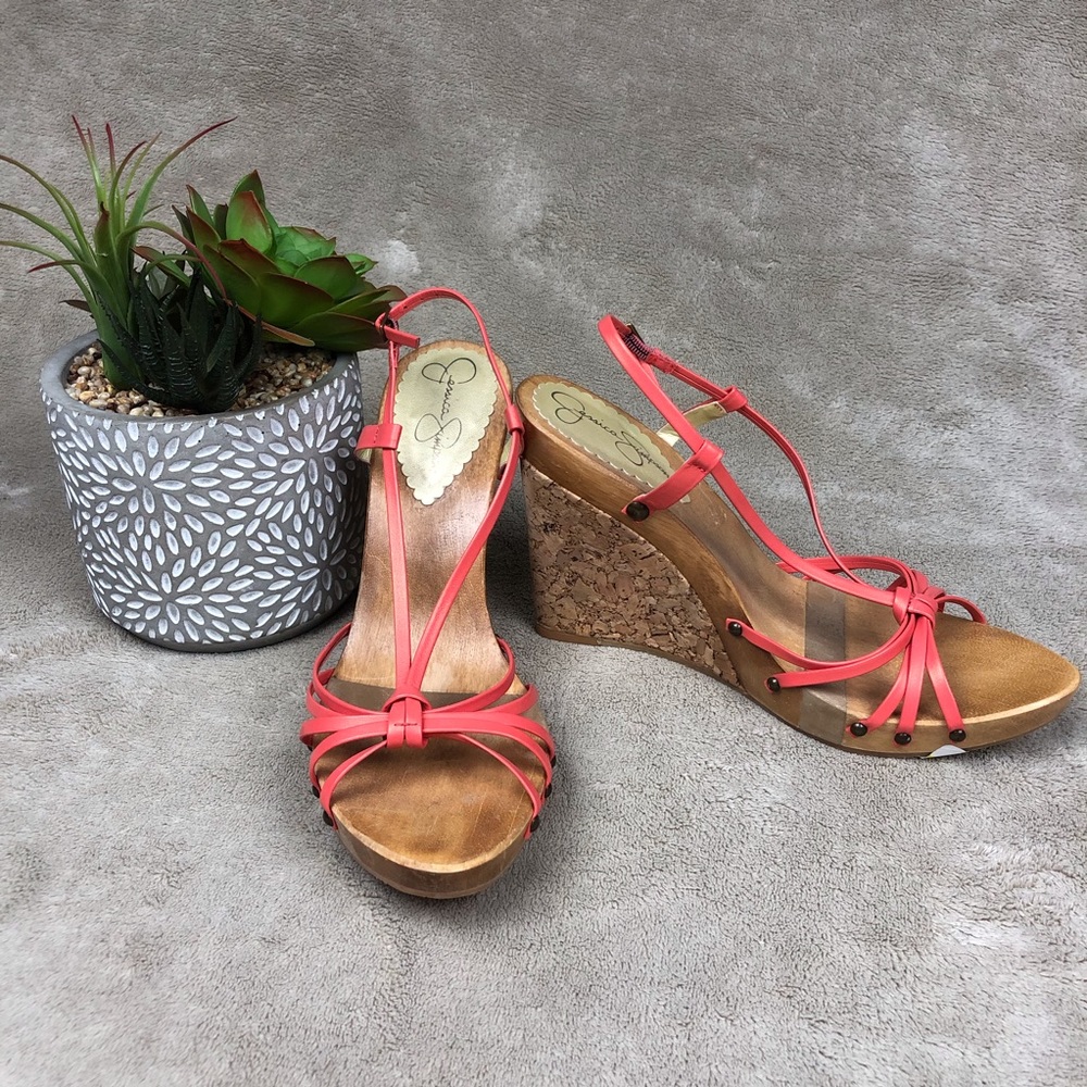 Jessica Simpson Pienna Pink Strappy Wood Wedge